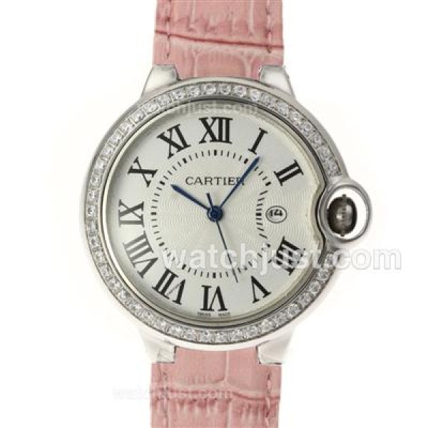 Cartier Ballon bleu de Cartier Diamond Bezel with Pink Leather Strap-Couple Watch