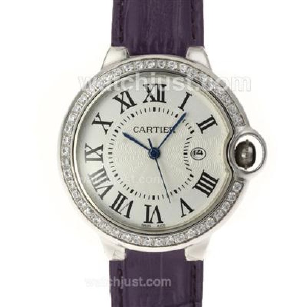 Cartier Ballon bleu de Cartier Diamond Bezel with Purple Leather Strap-Couple Watch