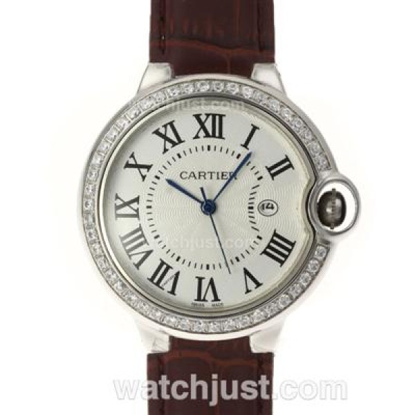 Cartier Ballon bleu de Cartier Diamond Bezel with Brown Leather Strap-Couple Watch
