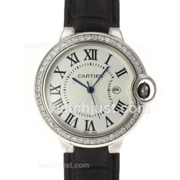 Cartier Ballon bleu de Cartier Diamond Bezel with Black Leather Strap-Couple Watch