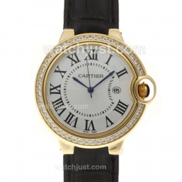 Cartier Ballon bleu de Cartier Gold Case Diamond Bezel with Black Leather Strap-Couple Watch