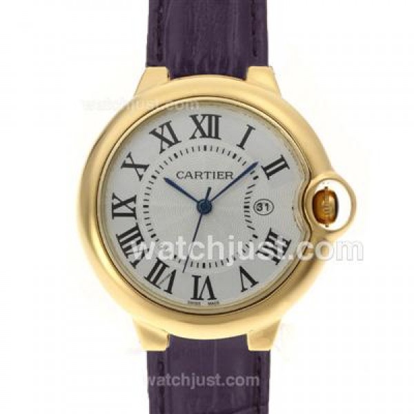 Cartier Ballon bleu de Cartier Gold Case with Purple Leather Strap-Couple Watch