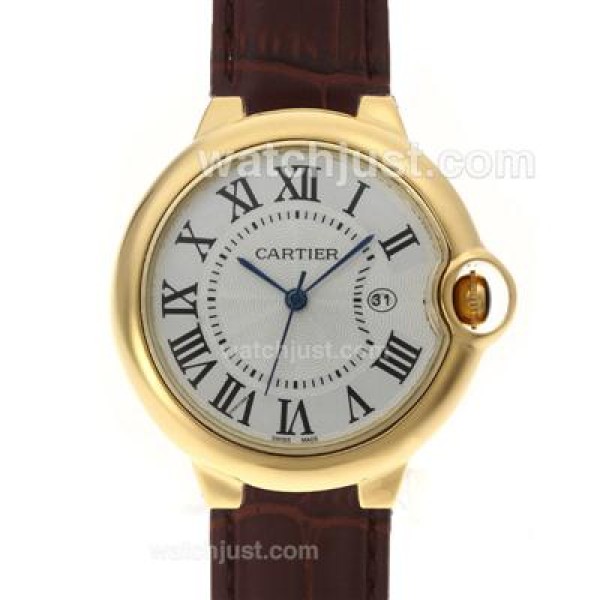Cartier Ballon bleu de Cartier Gold Case with Brown Leather Strap-Couple Watch