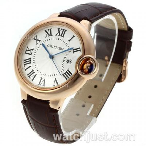 Cartier Ballon bleu de Cartier Rose Gold Case with Brown Leather Strap-Couple Watch