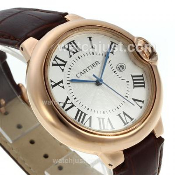 Cartier Ballon bleu de Cartier Rose Gold Case with Brown Leather Strap-Couple Watch