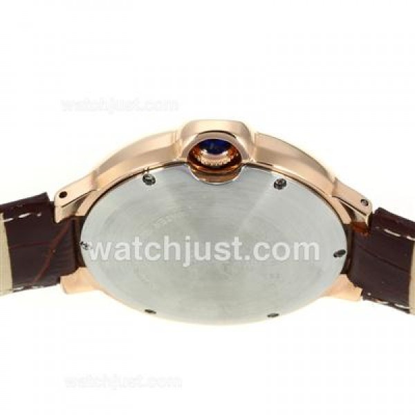 Cartier Ballon bleu de Cartier Rose Gold Case with Brown Leather Strap-Couple Watch