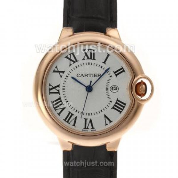 Cartier Ballon bleu de Cartier Rose Gold Case with Black Leather Strap-Couple Watch