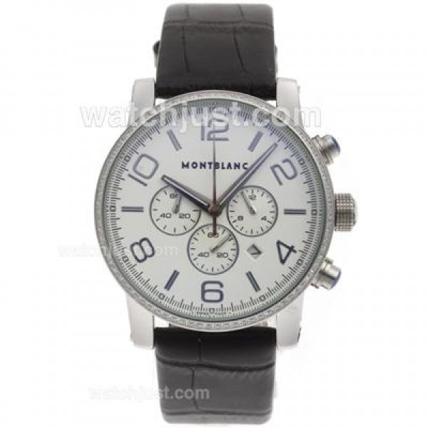 Montblanc Time Walker Working Chronograph Diamond Bezel with White Dial-Leather Strap