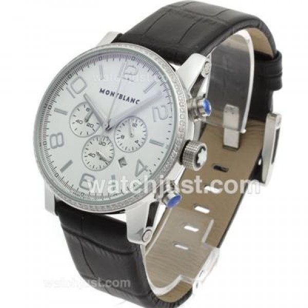 Montblanc Time Walker Working Chronograph Diamond Bezel with White Dial-Leather Strap
