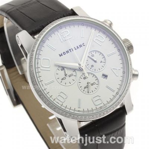 Montblanc Time Walker Working Chronograph Diamond Bezel with White Dial-Leather Strap