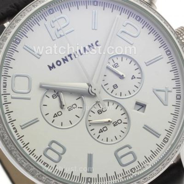 Montblanc Time Walker Working Chronograph Diamond Bezel with White Dial-Leather Strap