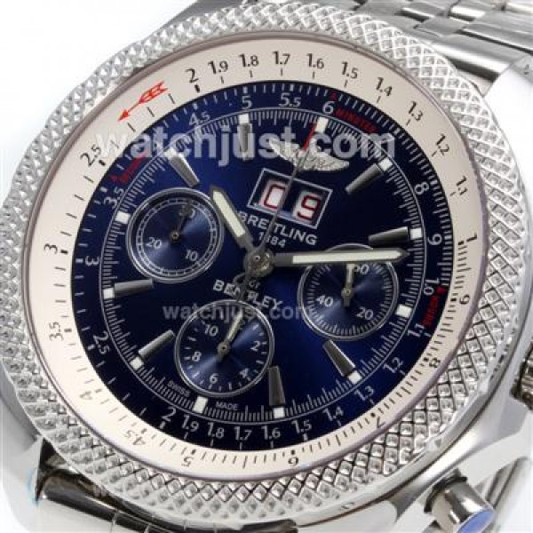 Breitling Bentley 6.75 Big Date Chronograph Swiss Valjoux 7750 Movement with Blue Dial S/S