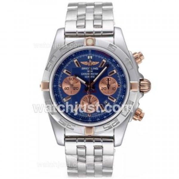 Breitling Chronomat B01 Chronograph Swiss Valjoux 7750 Movement Two Tone Case with Blue Dial