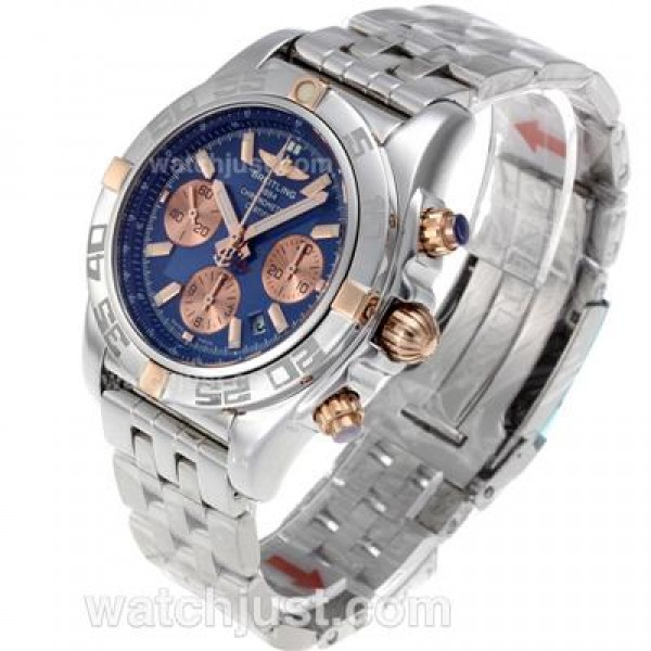 Breitling Chronomat B01 Chronograph Swiss Valjoux 7750 Movement Two Tone Case with Blue Dial