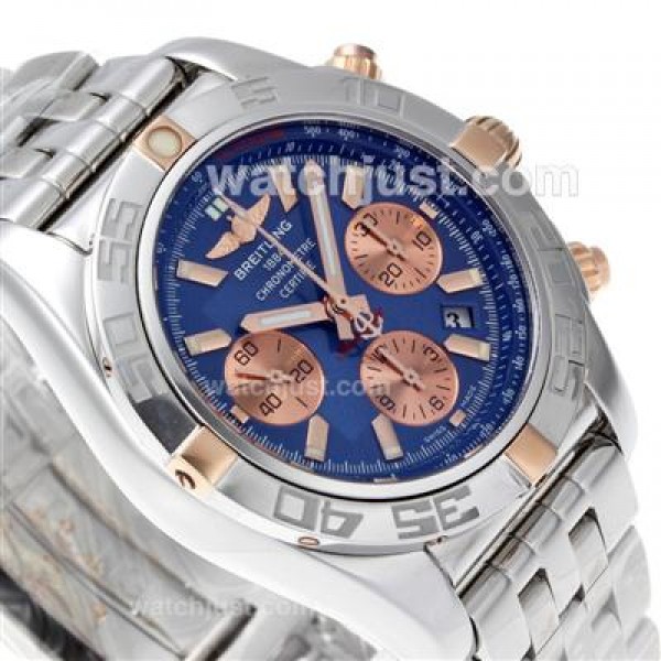 Breitling Chronomat B01 Chronograph Swiss Valjoux 7750 Movement Two Tone Case with Blue Dial
