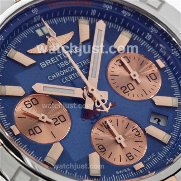 Breitling Chronomat B01 Chronograph Swiss Valjoux 7750 Movement Two Tone Case with Blue Dial