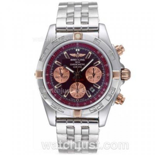 Breitling Chronomat B01 Chronograph Swiss Valjoux 7750 Movement Two Tone Case with Red Dial