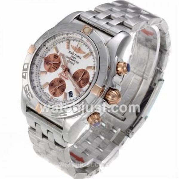 Breitling Chronomat B01 Chronograph Swiss Valjoux 7750 Movement Two Tone Case with White Dial