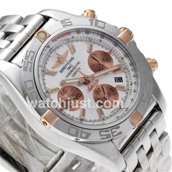Breitling Chronomat B01 Chronograph Swiss Valjoux 7750 Movement Two Tone Case with White Dial