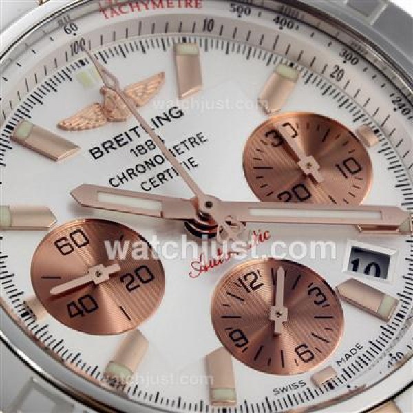Breitling Chronomat B01 Chronograph Swiss Valjoux 7750 Movement Two Tone Case with White Dial