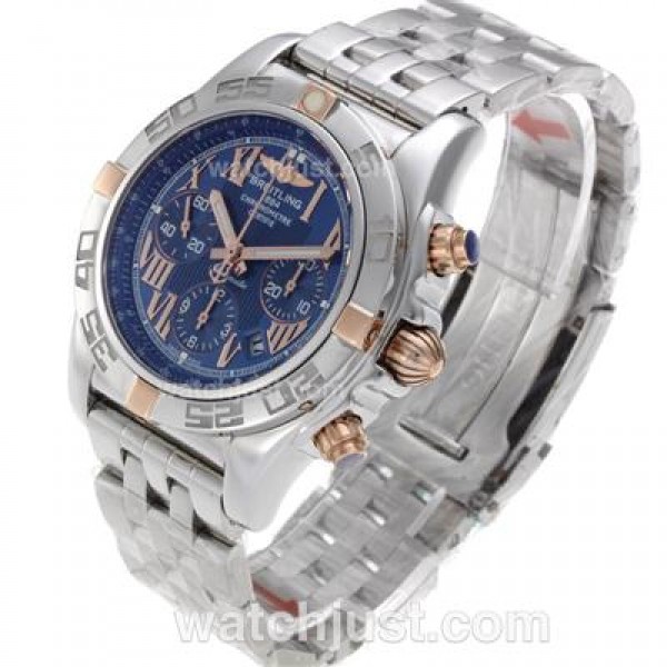 Breitling Chronomat B01 Chronograph Swiss Valjoux 7750 Movement Two Tone Case with Blue Dial