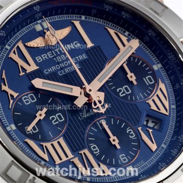 Breitling Chronomat B01 Chronograph Swiss Valjoux 7750 Movement Two Tone Case with Blue Dial