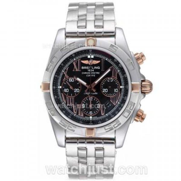 Breitling Chronomat B01 Chronograph Swiss Valjoux 7750 Movement Two Tone Case with Black Dial