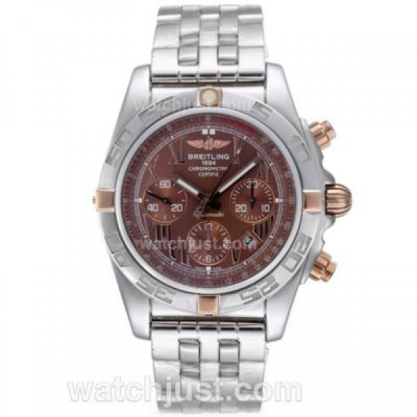 Breitling Chronomat B01 Chronograph Swiss Valjoux 7750 Movement Two Tone Case with Brown Dial