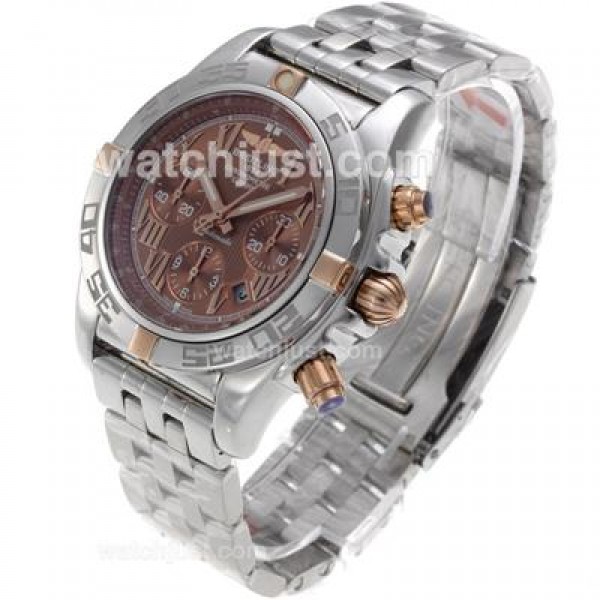 Breitling Chronomat B01 Chronograph Swiss Valjoux 7750 Movement Two Tone Case with Brown Dial