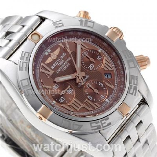 Breitling Chronomat B01 Chronograph Swiss Valjoux 7750 Movement Two Tone Case with Brown Dial