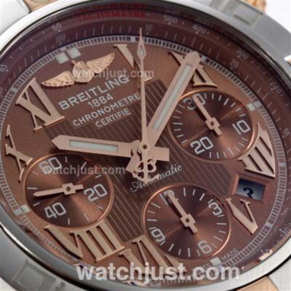 Breitling Chronomat B01 Chronograph Swiss Valjoux 7750 Movement Two Tone Case with Brown Dial
