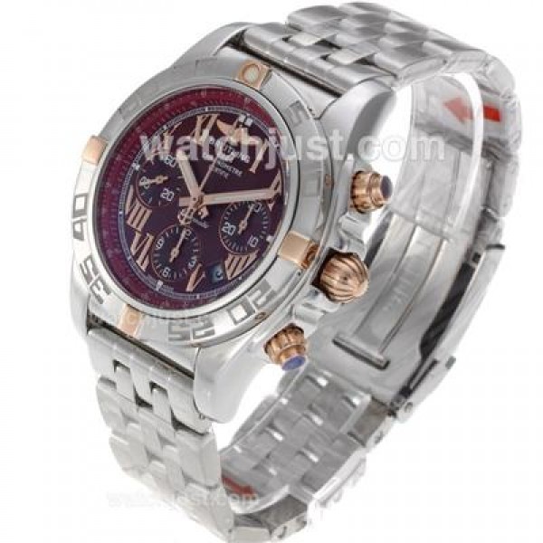 Breitling Chronomat B01 Chronograph Swiss Valjoux 7750 Movement Two Tone Case with Red Dial
