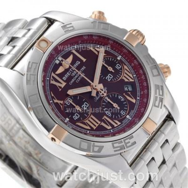 Breitling Chronomat B01 Chronograph Swiss Valjoux 7750 Movement Two Tone Case with Red Dial