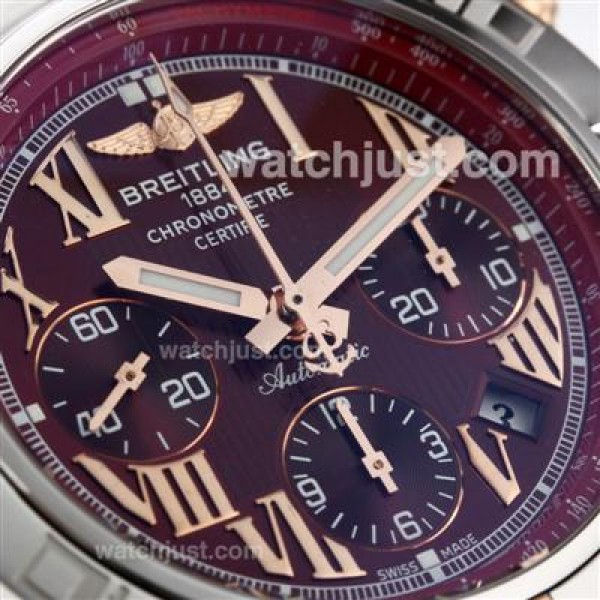 Breitling Chronomat B01 Chronograph Swiss Valjoux 7750 Movement Two Tone Case with Red Dial