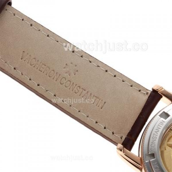 Vacheron Constantin Partrimony Swiss ETA 2836 Movement Rose Gold Case with Black Dial-Leather Strap