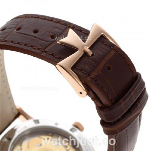 Vacheron Constantin Partrimony Swiss ETA 2836 Movement Rose Gold Case with Black Dial-Leather Strap