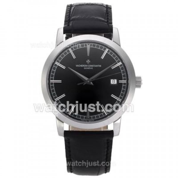 Vacheron Constantin Partrimony Swiss ETA 2836 Movement with Black Dial-Leather Strap