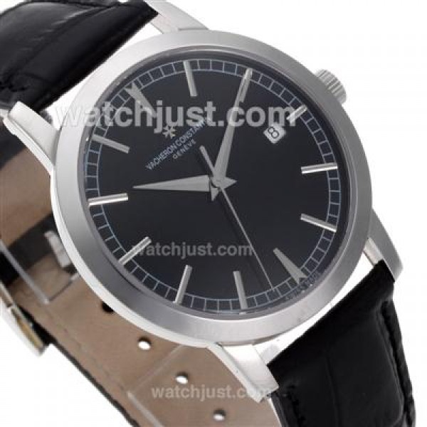 Vacheron Constantin Partrimony Swiss ETA 2836 Movement with Black Dial-Leather Strap