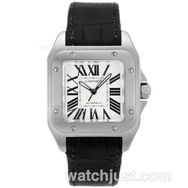 Swiss Made Cartier Santos 100 Fake Watches With White Dials And Steel Cases For Women
