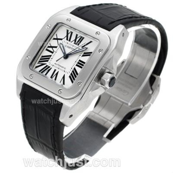 Swiss Made Cartier Santos 100 Fake Watches With White Dials And Steel Cases For Women