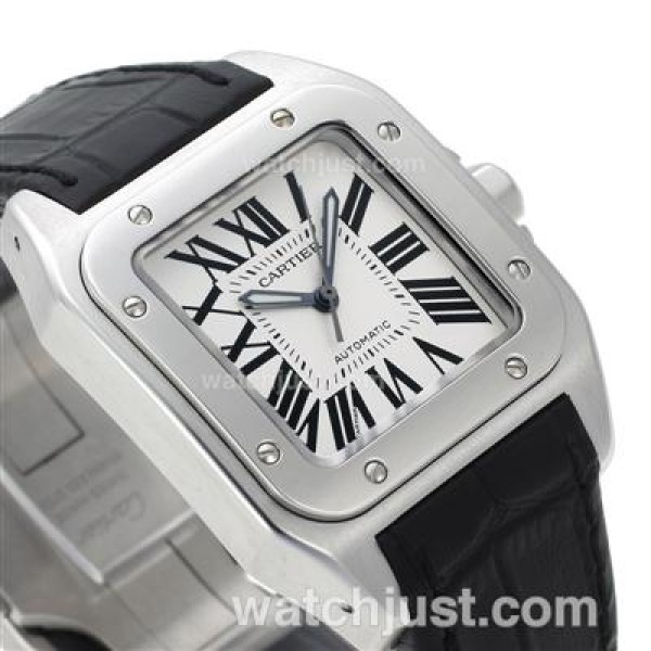 Swiss Made Cartier Santos 100 Fake Watches With White Dials And Steel Cases For Women