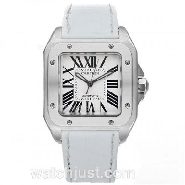 UK Swiss Made Cartier Santos 100 Fake Watches With White Dials For Women