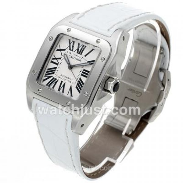 UK Swiss Made Cartier Santos 100 Fake Watches With White Dials For Women