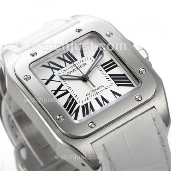 UK Swiss Made Cartier Santos 100 Fake Watches With White Dials For Women