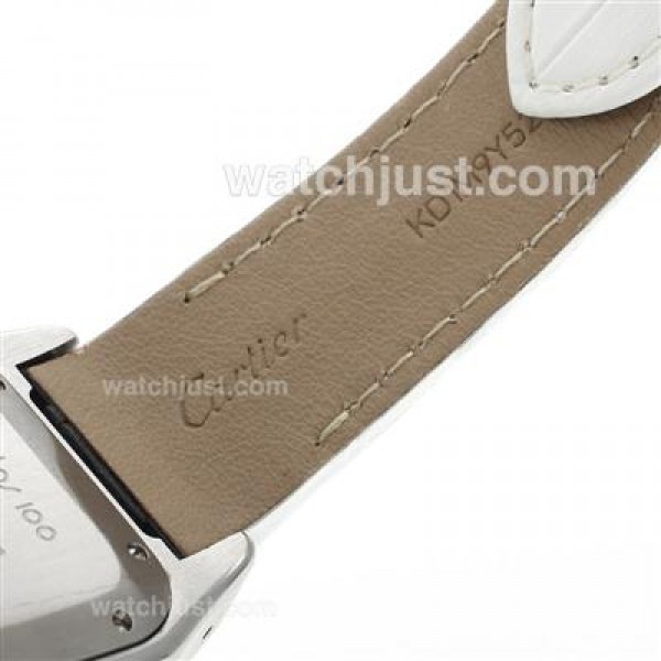UK Swiss Made Cartier Santos 100 Fake Watches With White Dials For Women