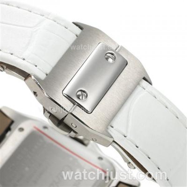 UK Swiss Made Cartier Santos 100 Fake Watches With White Dials For Women
