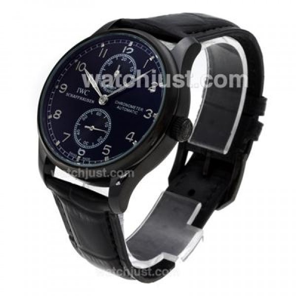 IWC Portuguese Working Power Reserve Automatic PVD Case with Black Dial-Leather Strap