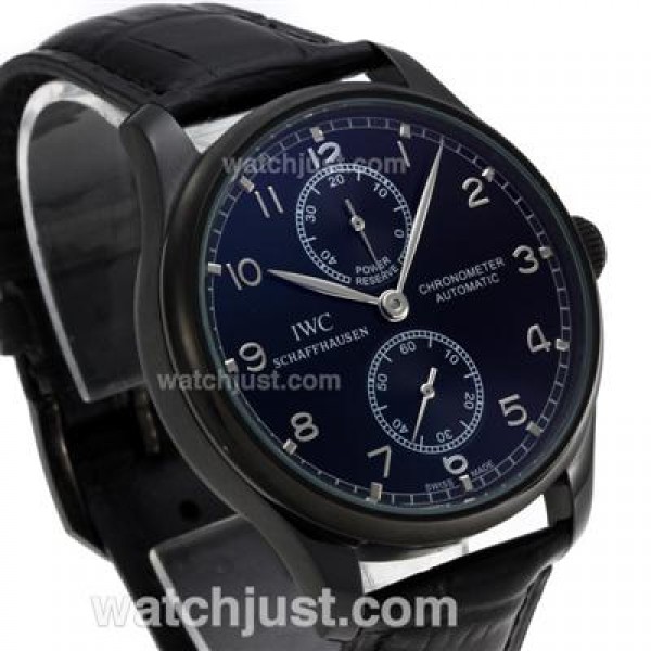 IWC Portuguese Working Power Reserve Automatic PVD Case with Black Dial-Leather Strap