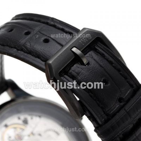 IWC Portuguese Working Power Reserve Automatic PVD Case with Black Dial-Leather Strap