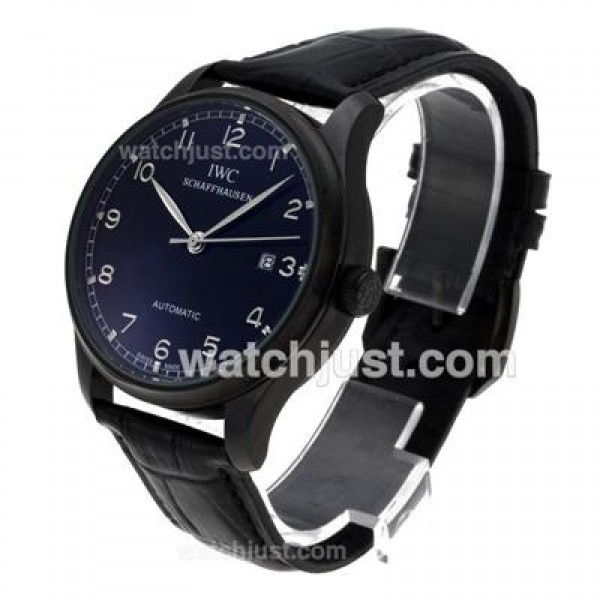 IWC Portuguese Automatic PVD Case with Black Dial-Leather Strap